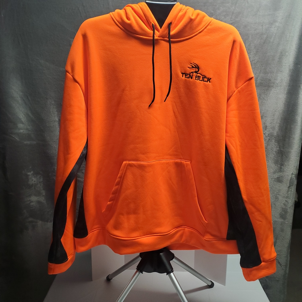 Vibrant Orange and Black Sweatshirt with Hood and Ribbed Cuffs